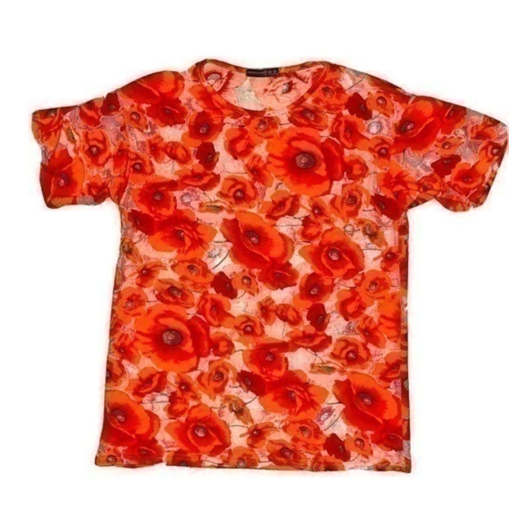 Atmosphere UK sheer orange red poppy t-shirt size 8-10 barely preloved